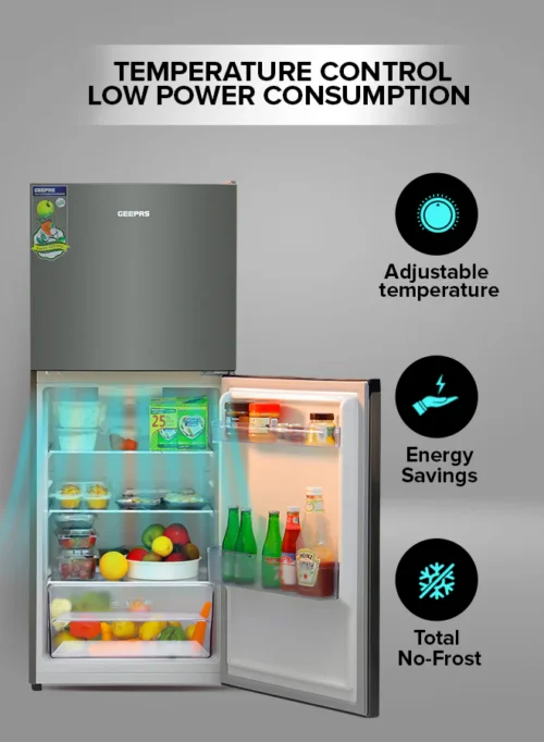 GEEPAS 250 L GROSS | 180 L NET NO‑FROST DOUBLE‑DOOR REFRIGERATOR | MODEL GRF2522SXN